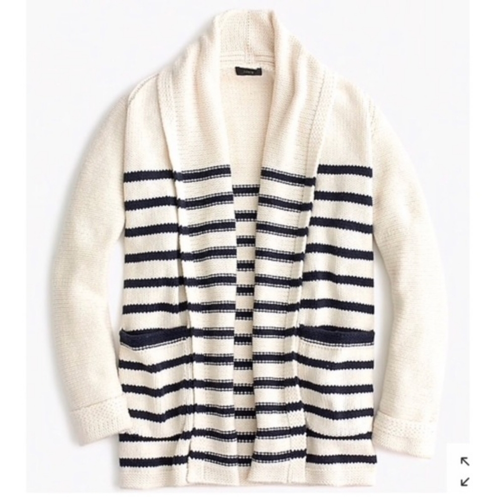 J Crew Long Open Oversized Cardigan Stripe Sweater XS
